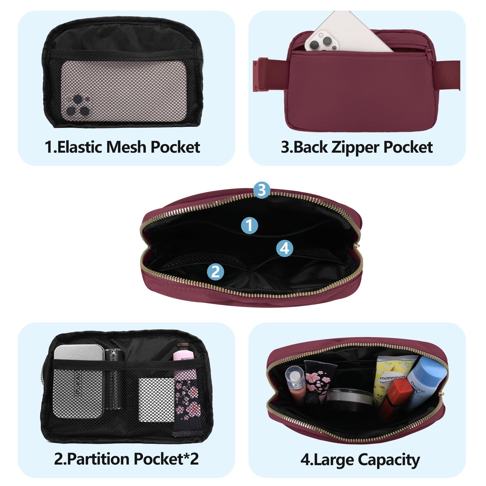 Vorolo Fanny Pack Christmas Gift For Women And Men Crossbody Bag Belt Bag Bum Bag With Adjustable Strap For Sportswine Red