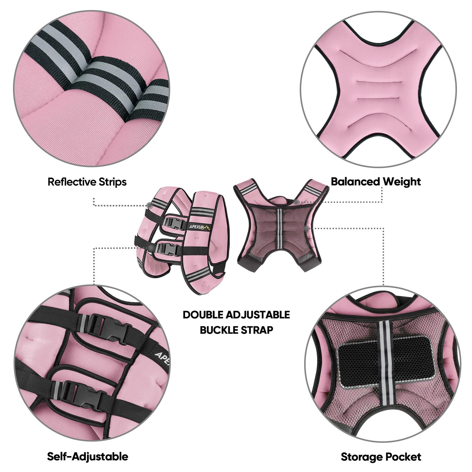 APEXUP 20lbs Weighted Vest Men Women, Weight Vest for Women Workout Equipment for Strength Training Running (Pastel Pink)