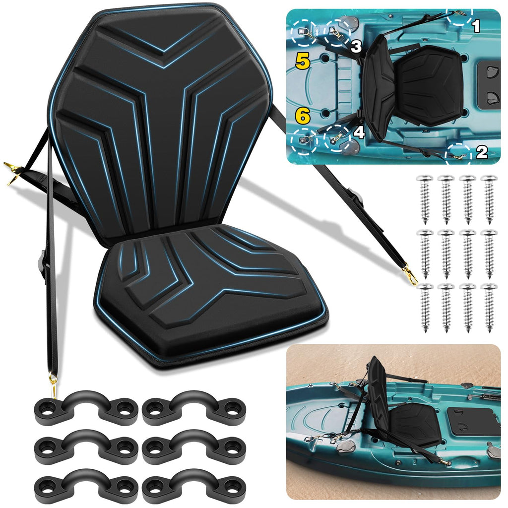 Hlogree 6-Point Attachment - Thick Padded Kayak Seat Cushion With Back Support,Extra Cushioned Kayak Replacement Seat Universal
