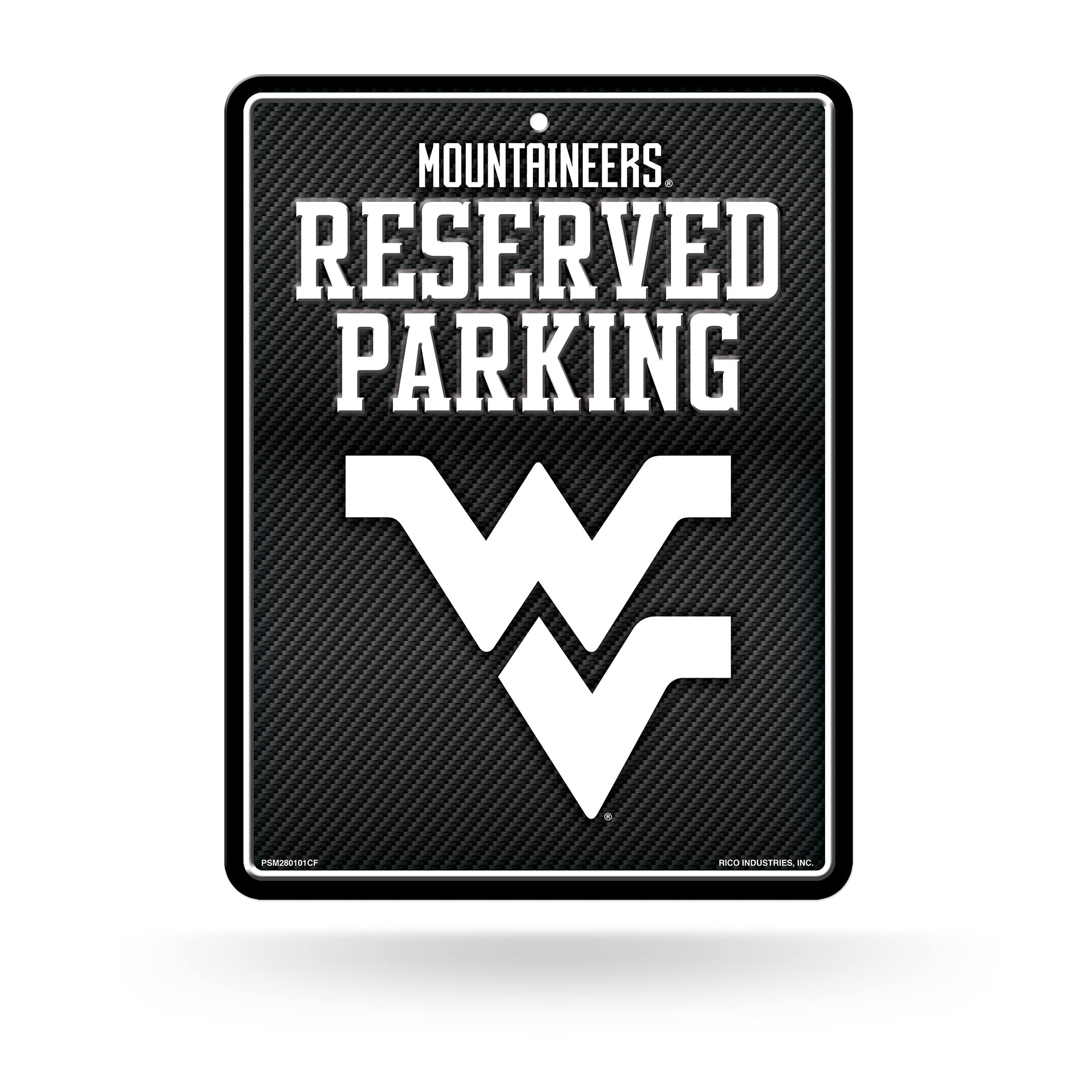 Rico Industries NCAA West Virginia Mountaineers Metal Parking Sign 8.5 x 11 Carbon Fiber Metal Parking Sign - Great for Man Cave