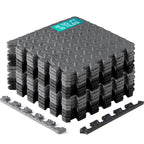 Yes4All Interlocking Foam Tiles, Non-Slip Foam Floor Tiles For Home Gym- Black And Gray, 16 Tiles 12''X 12''X 7/16'' Cover 16 Sq
