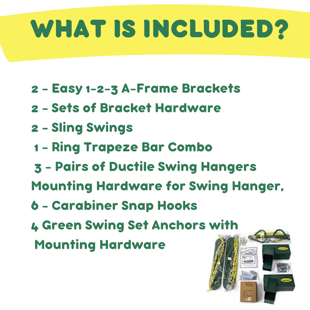 Eastern Jungle Gym Diy Swing Set Hardware Kit With Easy 1-2-3 A-Frame Brackets, Swing Seats, Ring Trapeze Bar And All Assembly H