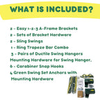 Eastern Jungle Gym Diy Swing Set Hardware Kit With Easy 1-2-3 A-Frame Brackets, Swing Seats, Ring Trapeze Bar And All Assembly H