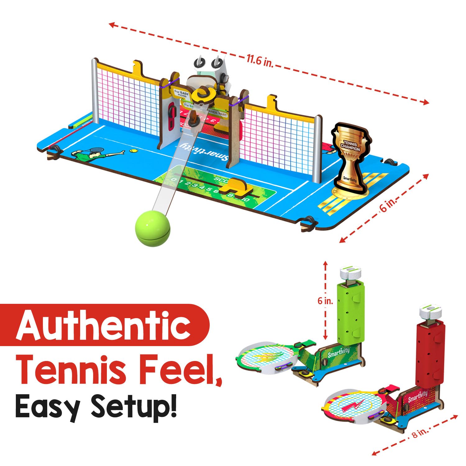 Smartivity Tabletop Tennis - Pickleball Game Kit For Kids 6 To 12, 2-Player Stem Toy With Mechanical Rackets & Scoreboard, Birth