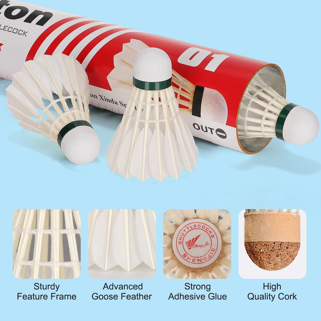 Philonext Goose Feather Badminton Shuttlecocks Birdies, 12 Pack Hight Speed Training Badminton Balls With Great Stability For In