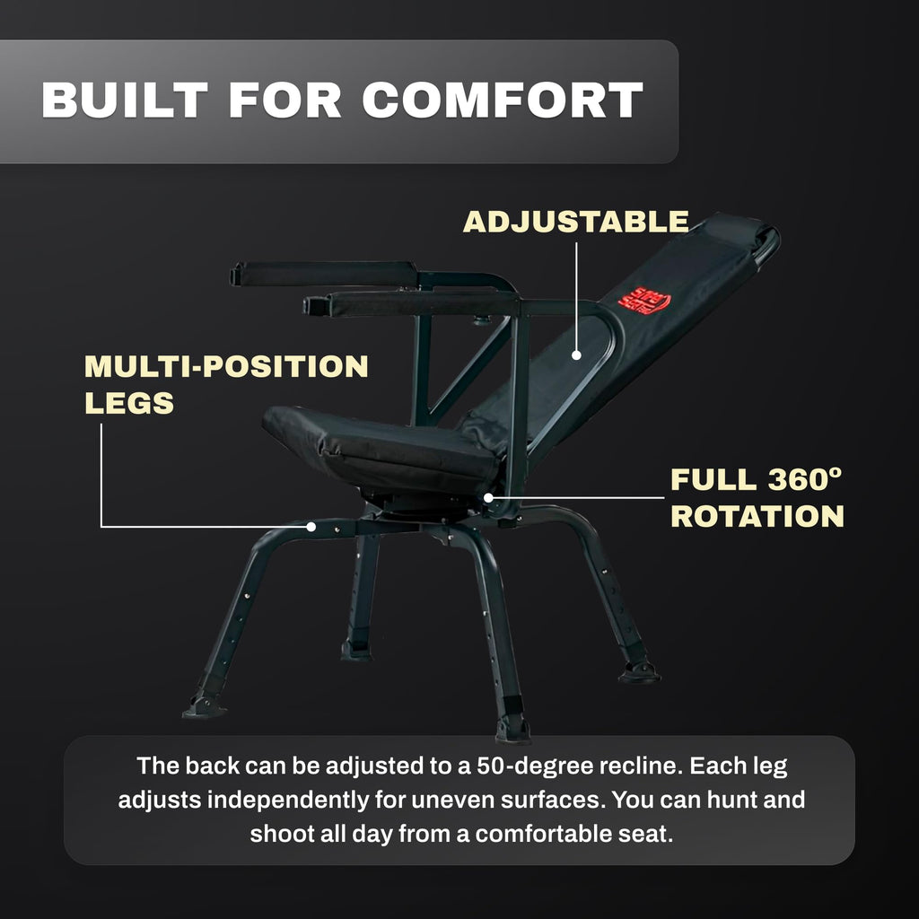 Benchmaster Sniper Seat Shooting Chair With Shooting Rest, 360 Degree Rotation, Adjustable Recline, Removable Arms, Adjustable L