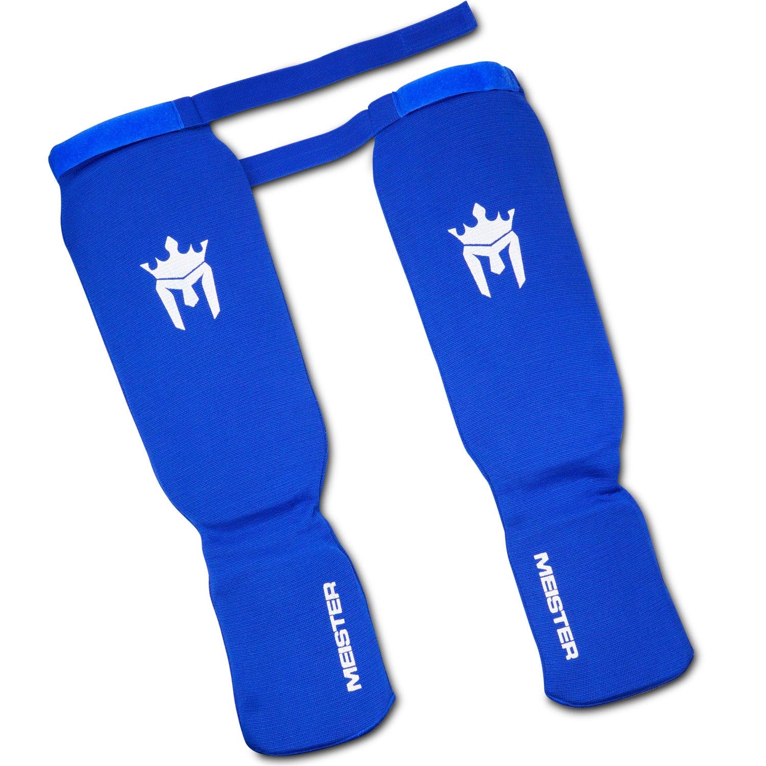Meister Mma Elastic Cloth Shin & Instep Padded Guards (Pair) - Blue - Small/Medium