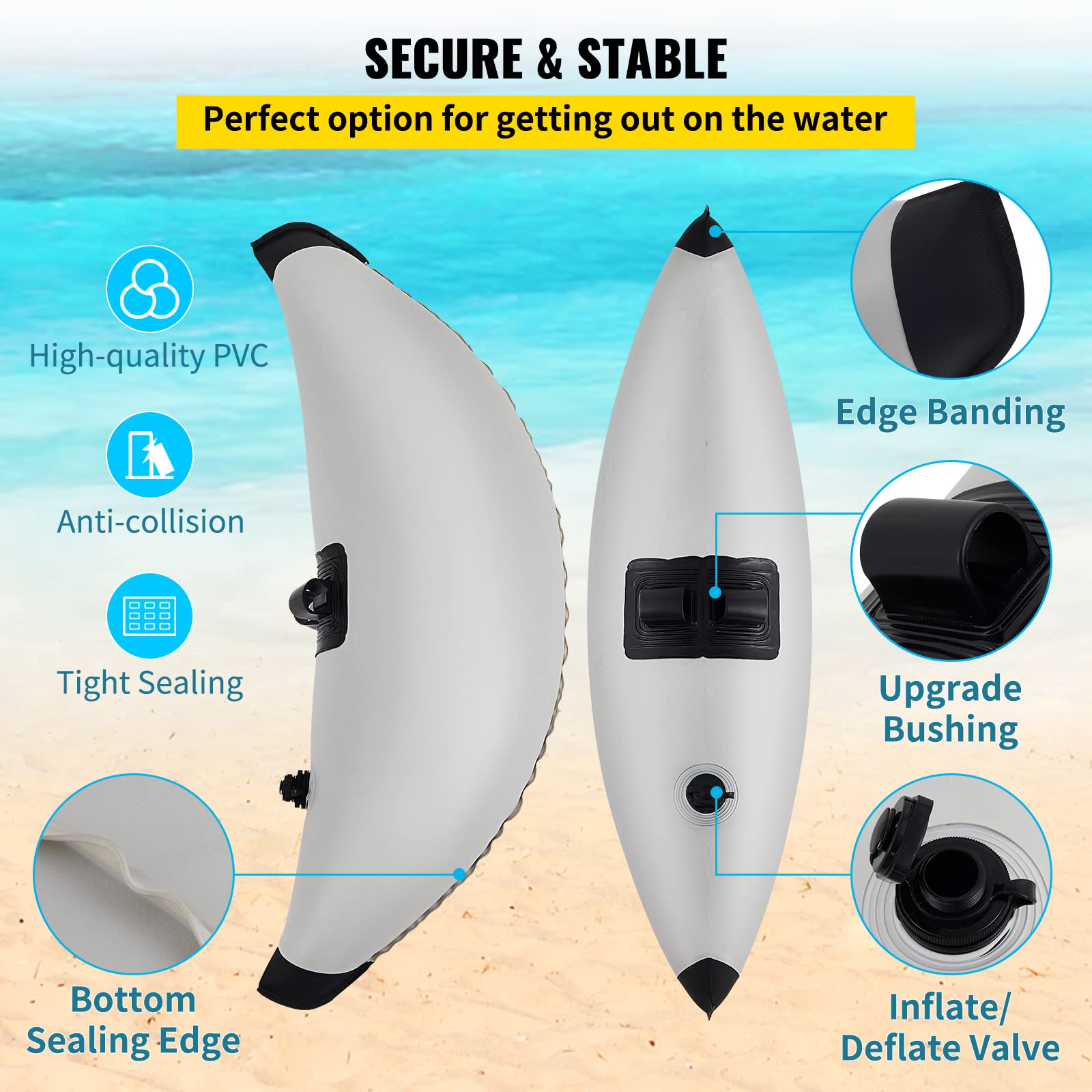 Vevor Kayak Outrigger Stabilizers, 2 Pcs, Pvc Inflatable Outrigger Float With Sidekick Arms Rod, Standing Float Stabilizer Syste
