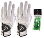 Zero Friction Male Mens Cabretta Elite Golf Glove 2 Pack, Free Tee Pack White & White, Universal Fit (Gl72007)
