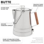 Coletti Butte Camping Coffee Pot - Campfire Coffee Pot - Stainless Steel Coffee Maker For Outdoors Or Stovetop (14 Cup)