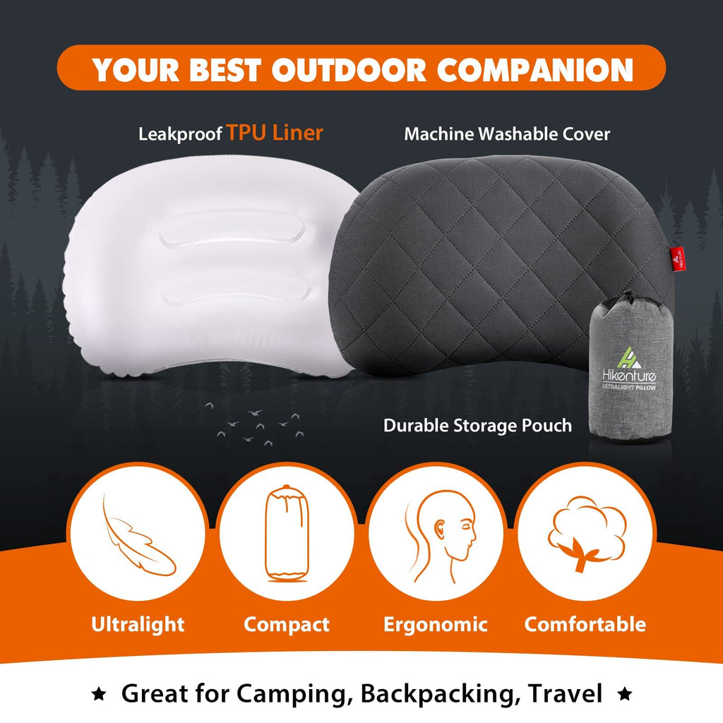 Hikenture Camping Pillow, Inflatable Air Pillow With Removable Cover, Backpacking Pillow For Sleeping, Ultralight Blow Up Pillow