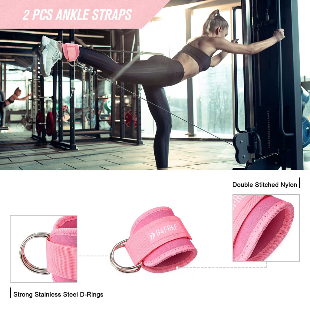G4Free 7Pcs Barbell Pad Set For Squat, Hip Thrusts, Lunges Standard Olympic Bars With 2 Gym Ankle Safety Straps, 3 Hip Resistanc