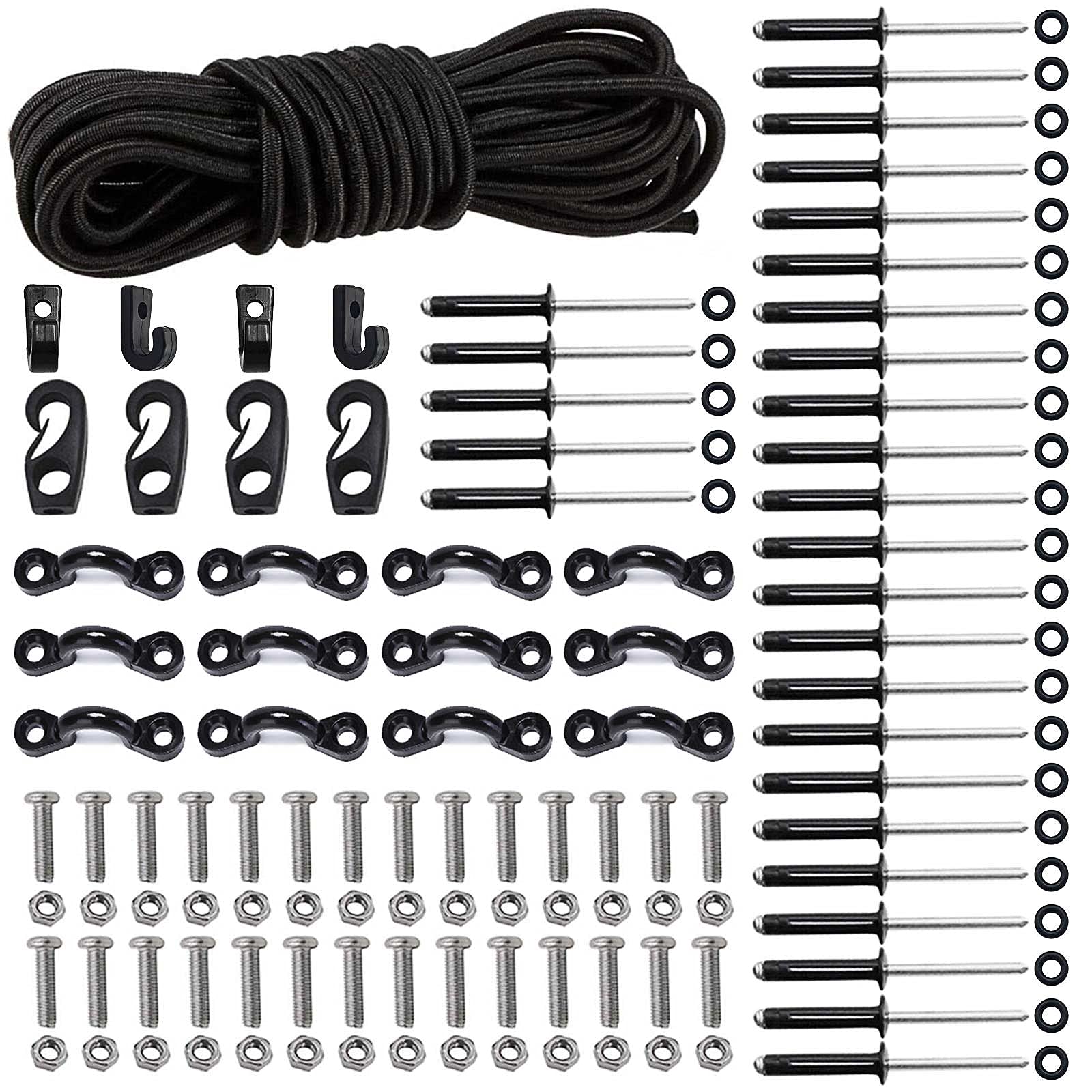 Deck Rigging Kit Accessory - 19.7 Ft Bungee Cord With Deck Loops Tie Down Pad Eyes And J - Hooks And Bungee Cord Hook Screws & R