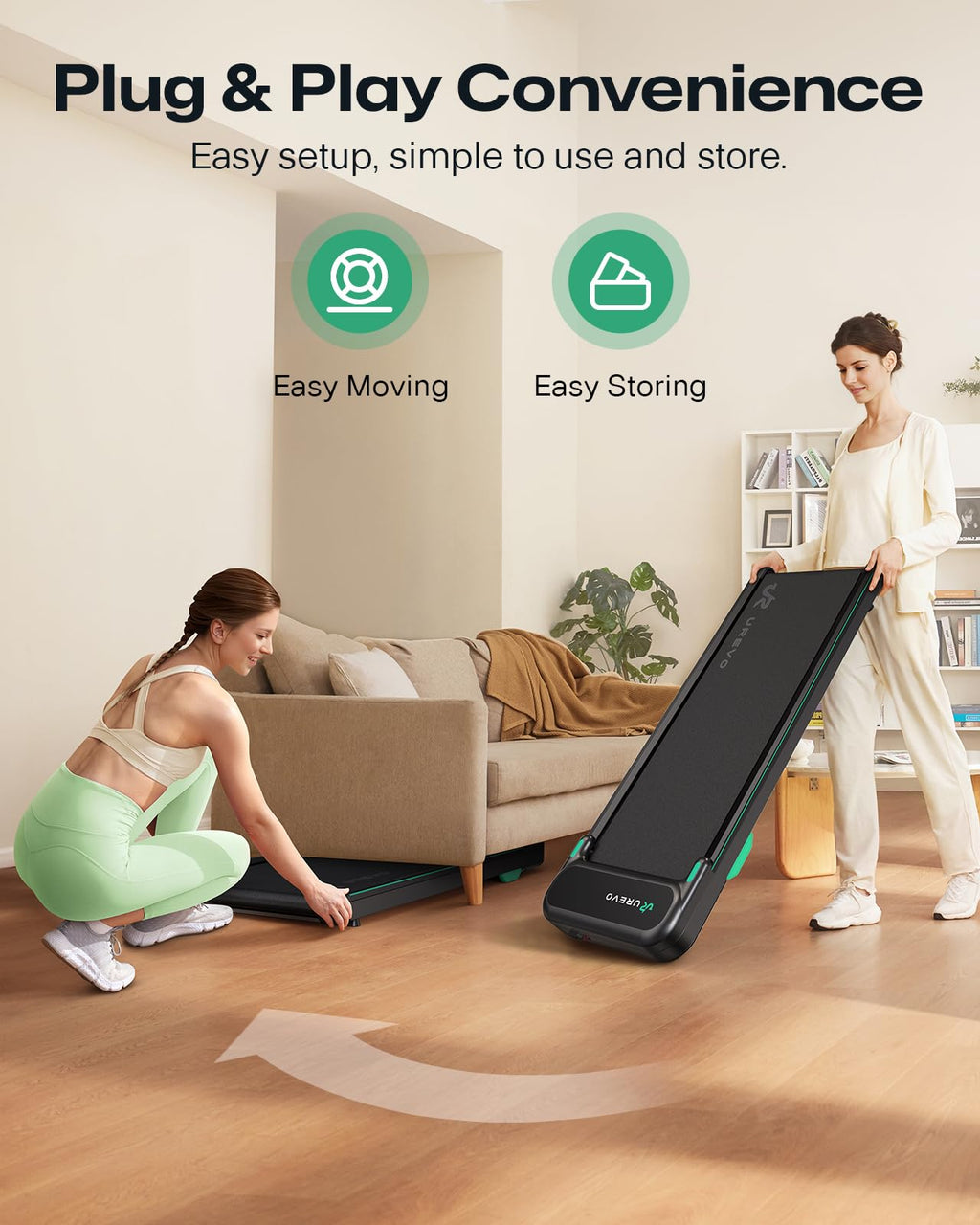 UREVO 2025 Upgrade Smart Walking Pad with MIIT Modes, Walking Pad Treadmill with APP, Treadmills for Home 2.5 HP Motorized, Plug