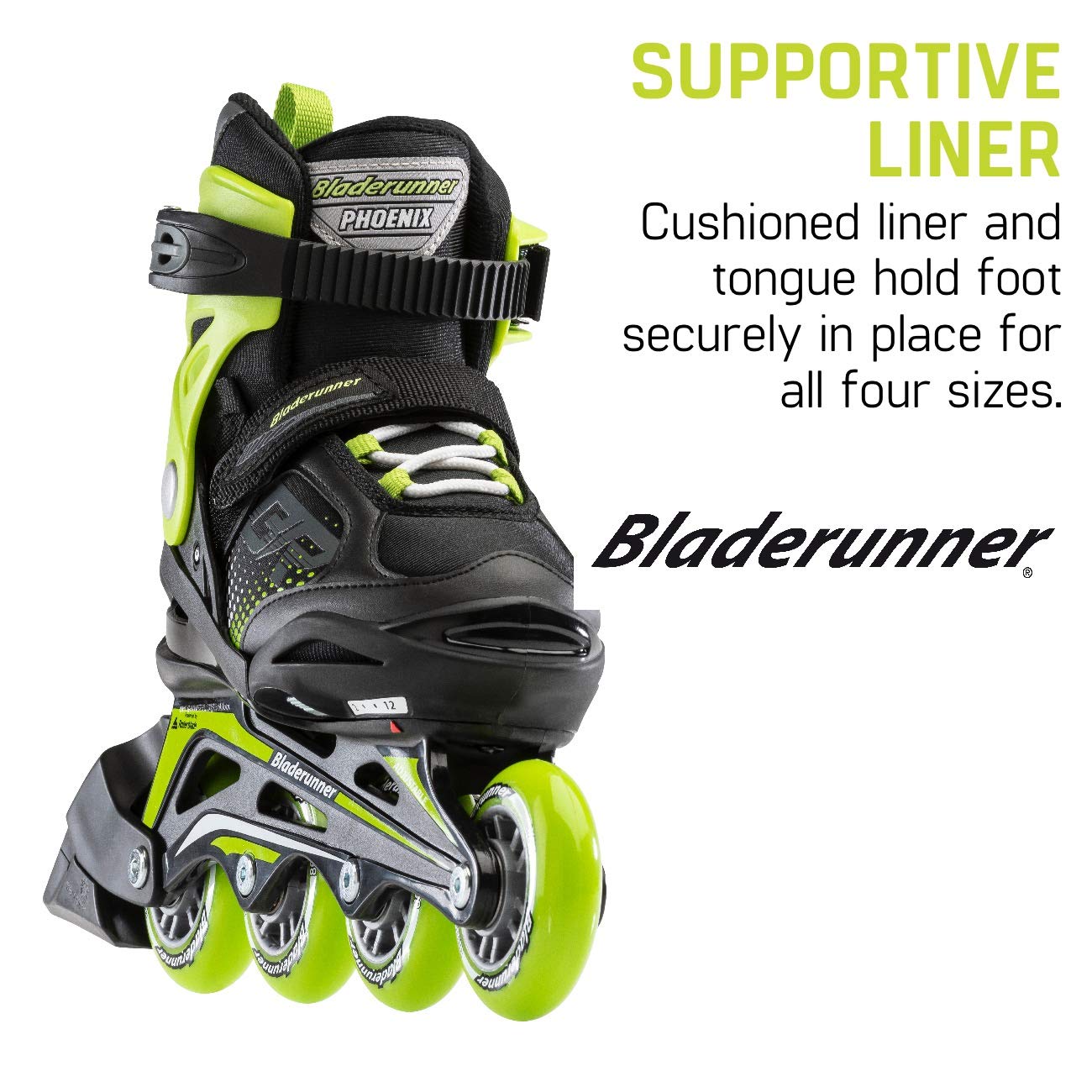 Bladerunner By Rollerblade Phoenix Boys Adjustable Fitness Inline Skate, Black And Green, Junior, Value Performance Inline Skate