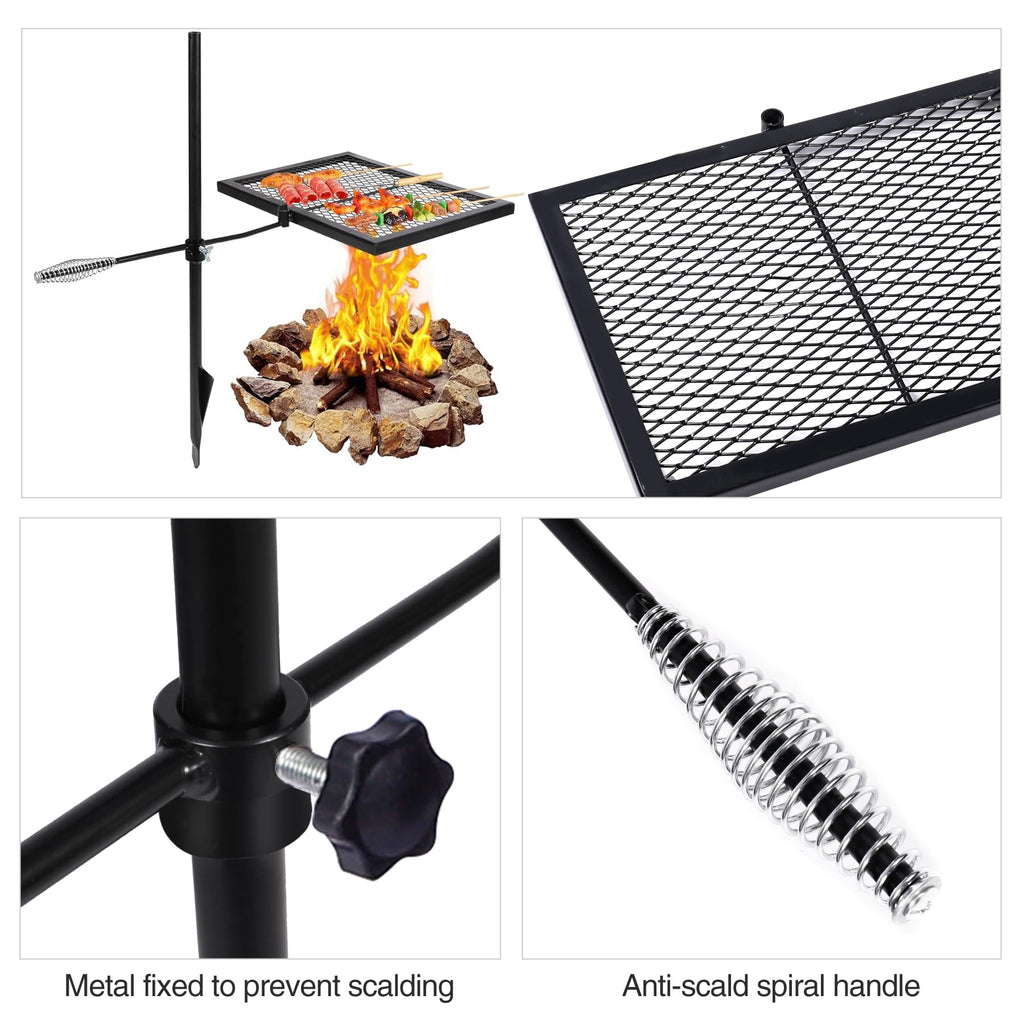 Redcamp Swivel Campfire Grill Heavy Duty Steel Grate, Over Fire Camp Grill With Carrying Bag For Outdoor Open Flame Cooking