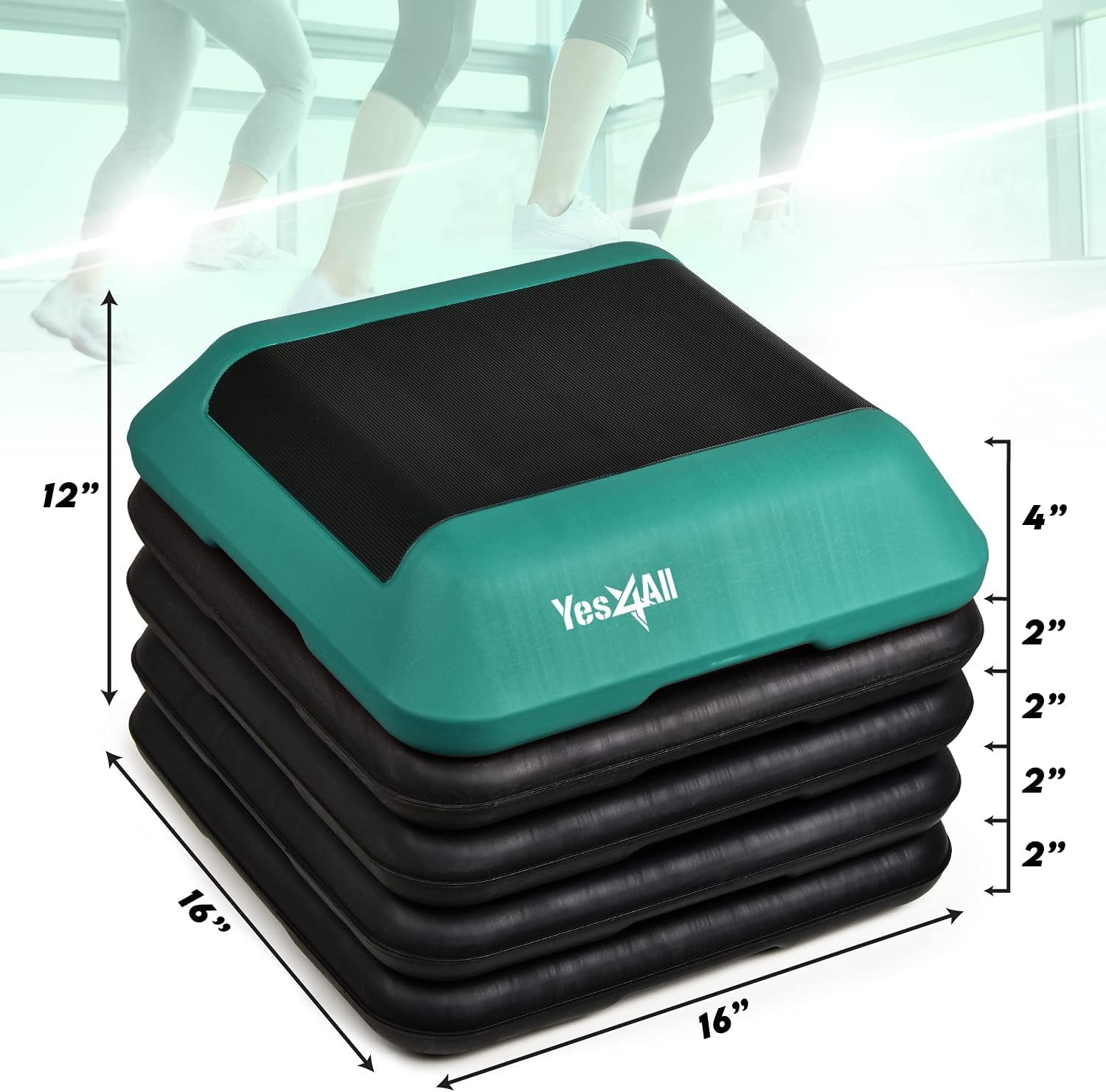 Yes4All 16''X16'' Height-Adjustable High Step Aerobic Platform With 4 Risers For Home Gym Exercise Fitness Workout, Cardio And J