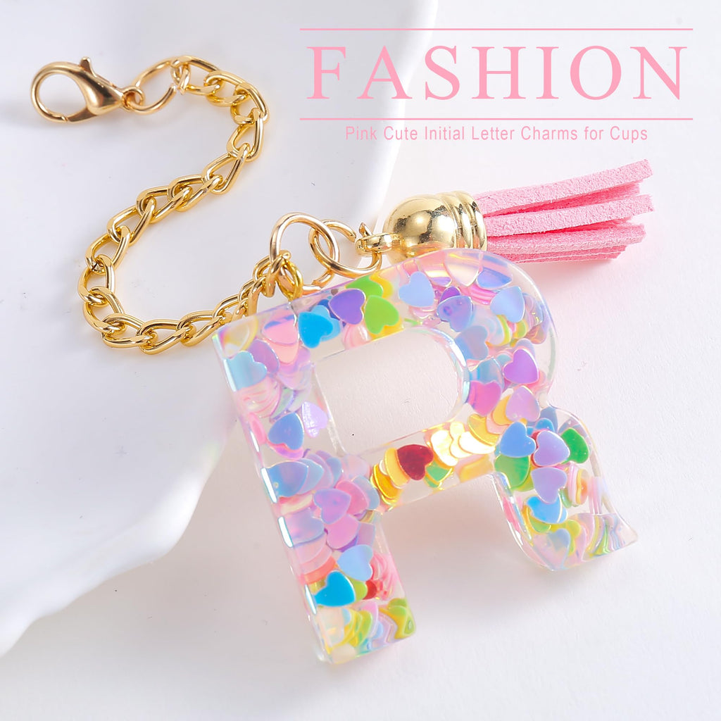 Letter Charm Accessories for Stanley Cup 1 PCS Cute Initial Keychain Handle Charm for Stanley Tumbler for Women Pink Letter R