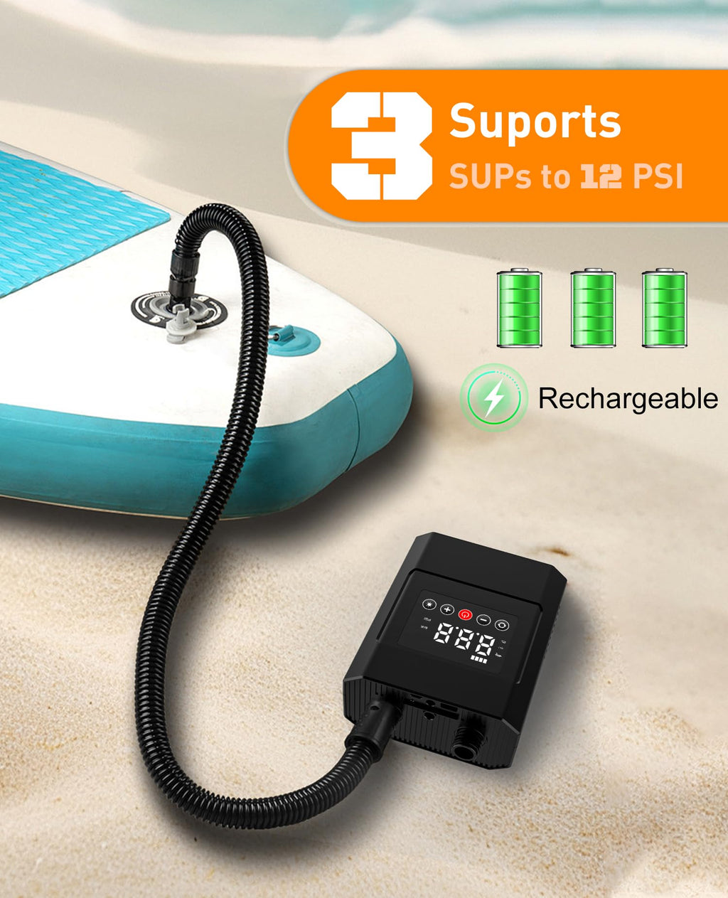 12000Mah Paddle Board Pump Electric 20Psi, Rechargeable Battery Inflatable Sup Air Pump Portable, Intelligent Dual-Stage Inflati