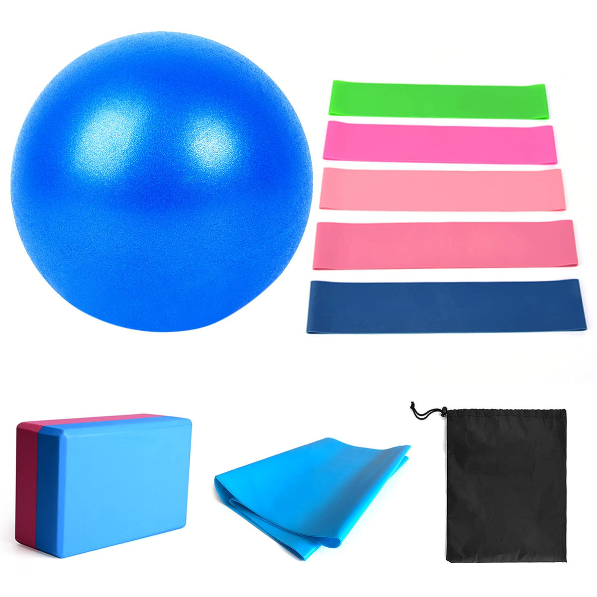 Decdeal 11pcs Yoga Ball Set with Yoga Block Resistance Bands Fitness Stretching Strap Yoga Pilates Equipment