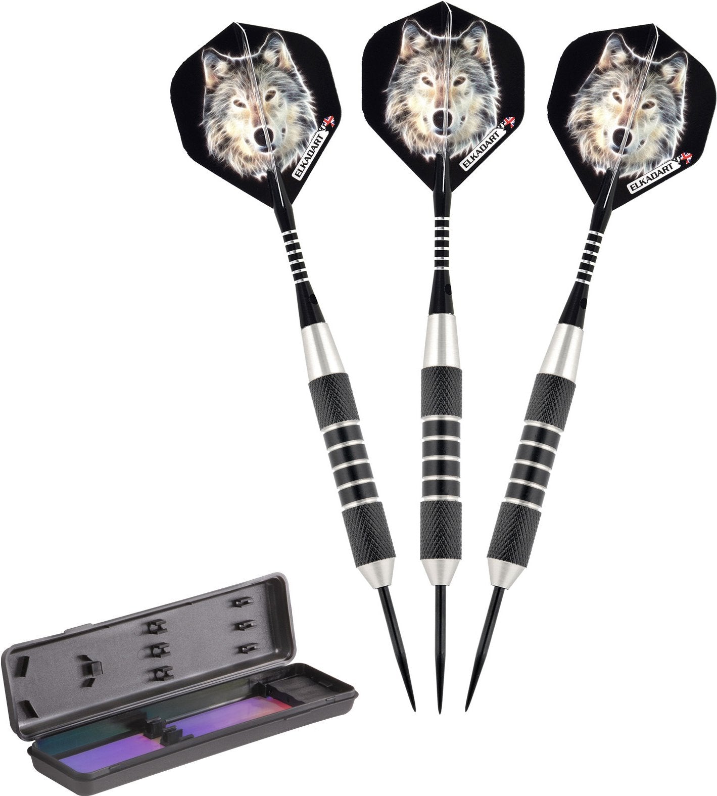 Elkadart Lone Wolf Steel Tip Darts With Storage/Travel Case, 19 Grams Black