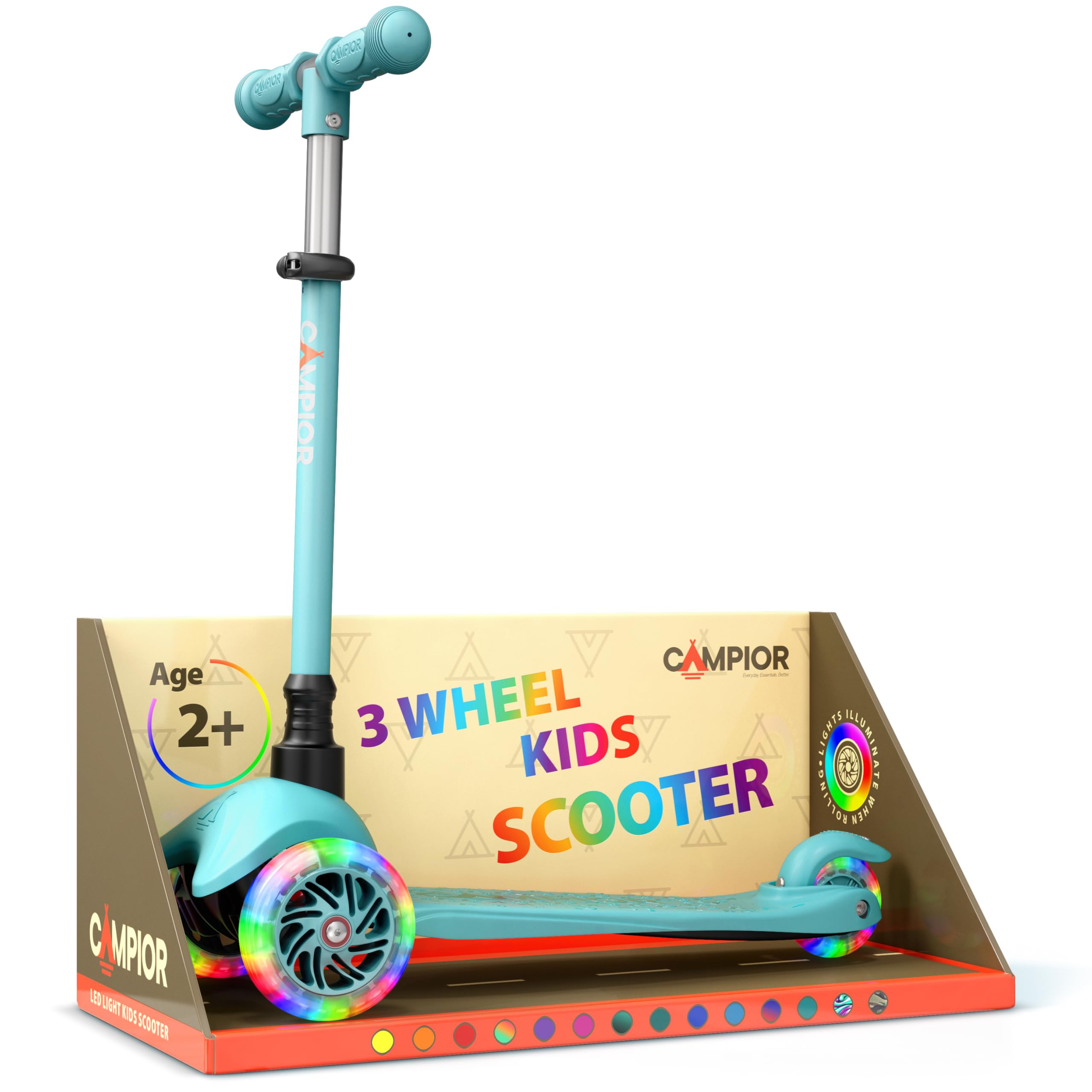 Teal Mini 3 Wheel Scooter for Kids - Lean-to-Steer Kick with LED Light-Up Wheels, Adjustable Handlebar, Wide Anti-Slip Deck, Smo