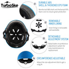 Turboske Skateboard Helmet, Bmx Helmet, Multi-Sport Helmet, Bike Helmet For Kids, Youth, Men, Women (Blue, Sm (205-228))