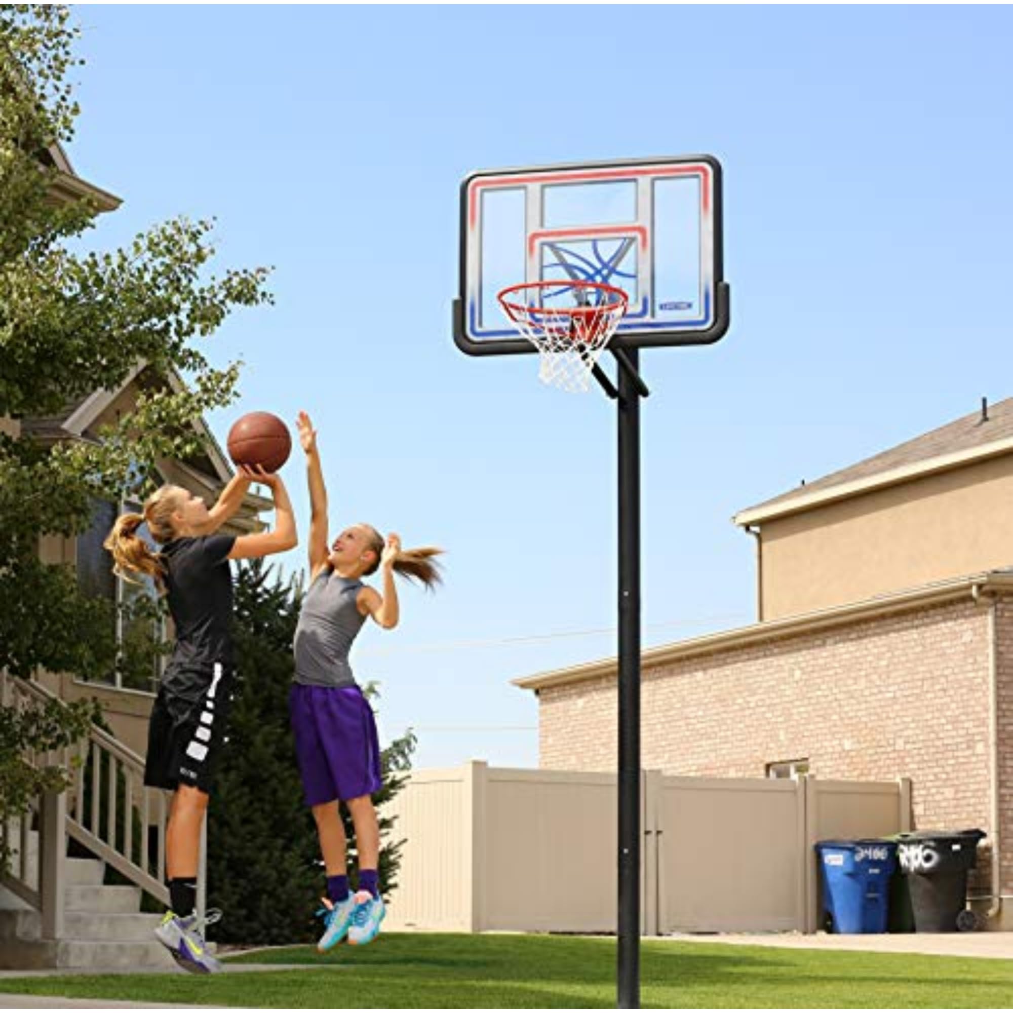 Lifetime 1008 Adjustable In-Ground Basketball Hoop, 44-Inch Backboard, Red/White/Blue