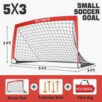 Runbow 5X3 Ft Portable Kids Soccer Goal For Backyard Small Children Practice Soccer Net With Carry Bag (5X3Ft, Red, 1 Pack)