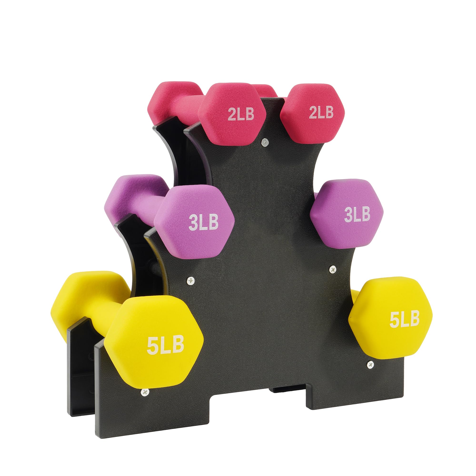 Fitvids Colored Neoprene Dumbbell Set with Rack, 50 LBS (5/8/12LB Pairs)