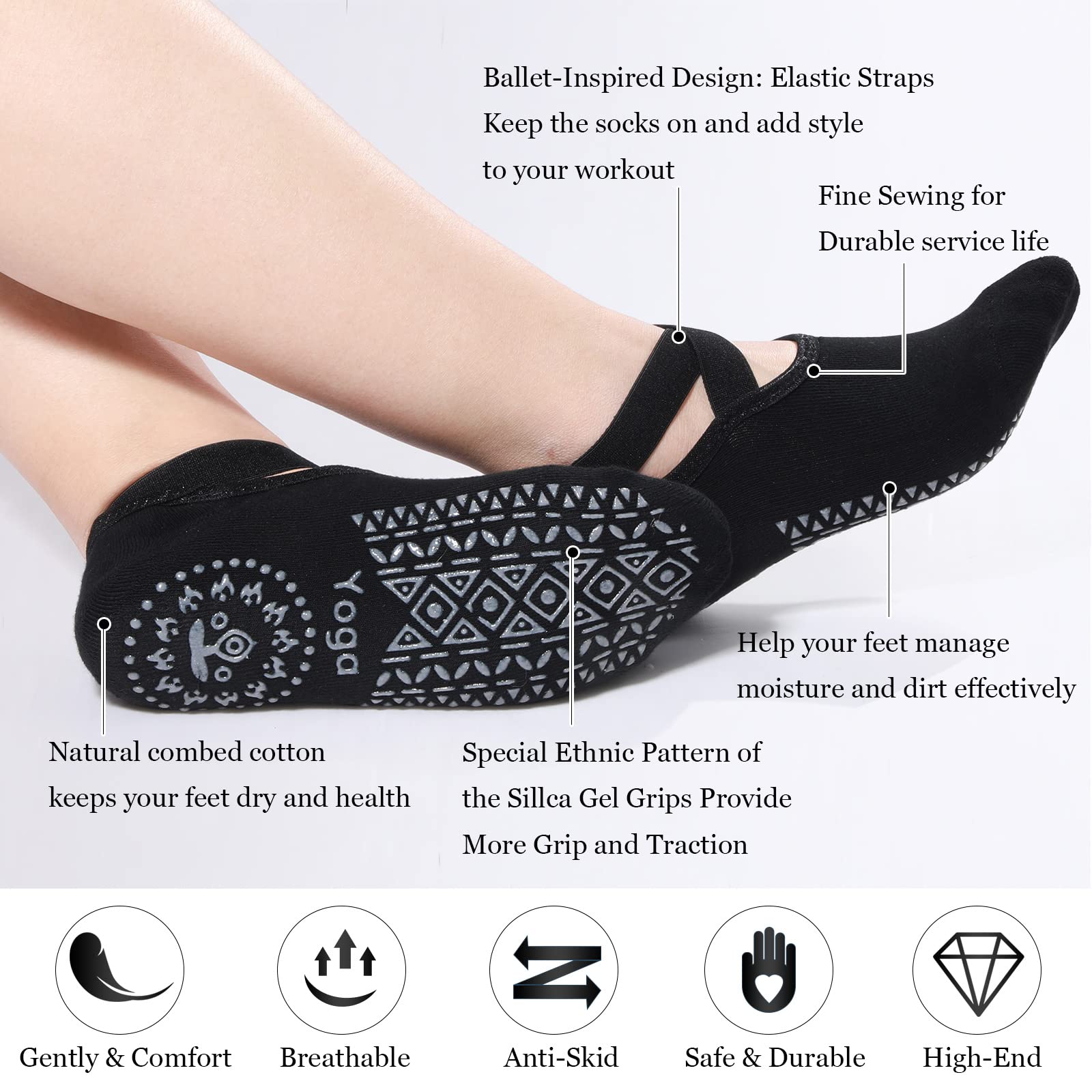 Geyoga 6 Pairs Yoga Socks For Women Nonslip Barre Socks With Straps Ballet Socks For Yoga Sports Ballet Dance