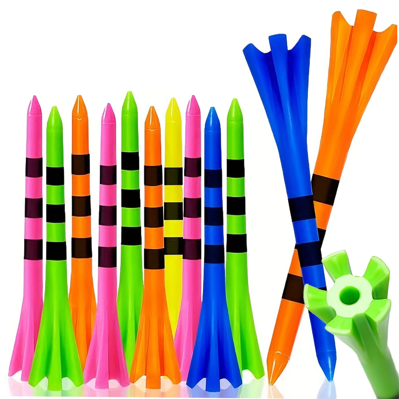 Swingtek 120 Pack Plastic Golf Tees,Contain 100 Pcs 3-1/4 Inch Unbreakable Long Tees And 20 Short Tees,Mixed Color,Frictional Re