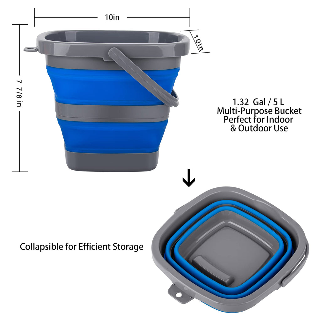 Collapsible Bucket With 1.32 Gallon (5L), Small Plastic Bucket For Sand Or Beach, Portable Water Tub For Cleaning, Fishing Water