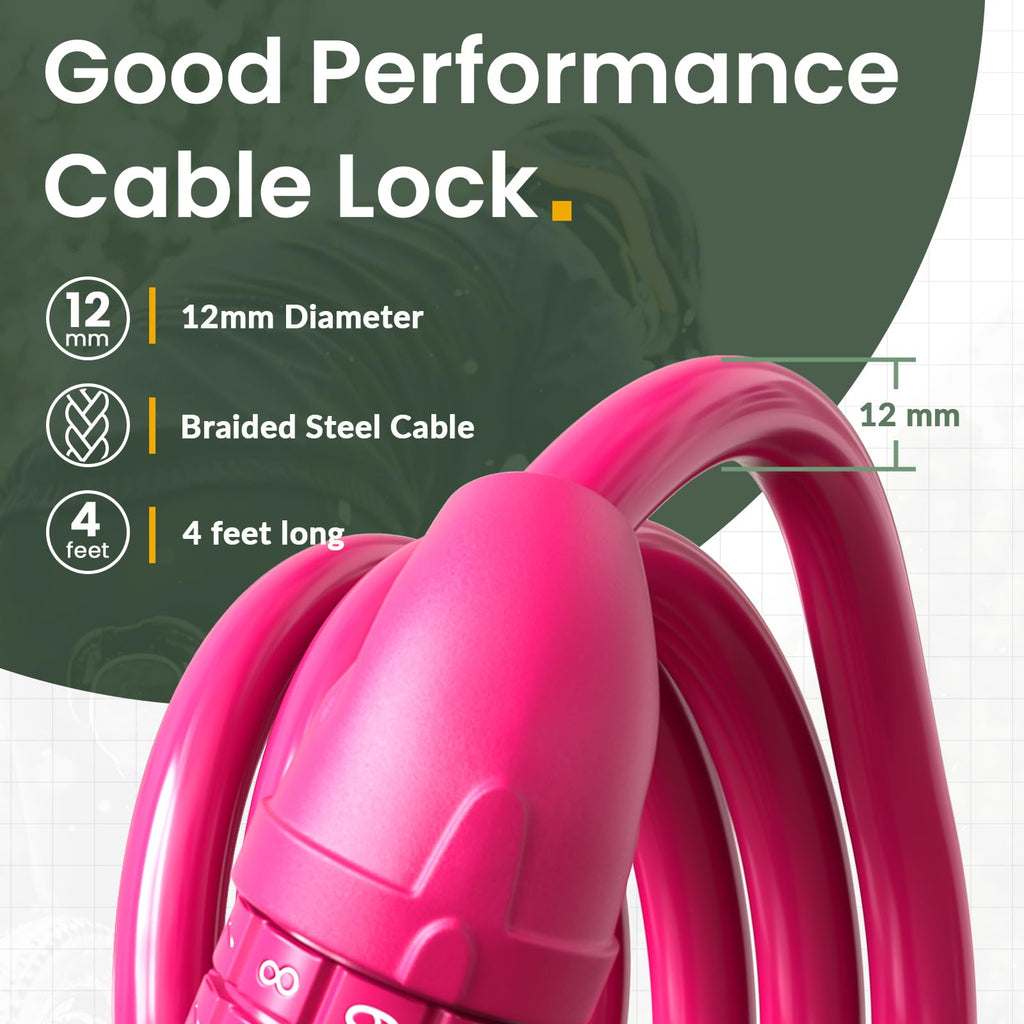 Titanker Bike Lock, 4 Feet Security Resettable Combination Coiling Bike Cable Locks With Mounting Bracket, 1/2 Inch Diameter (Pi
