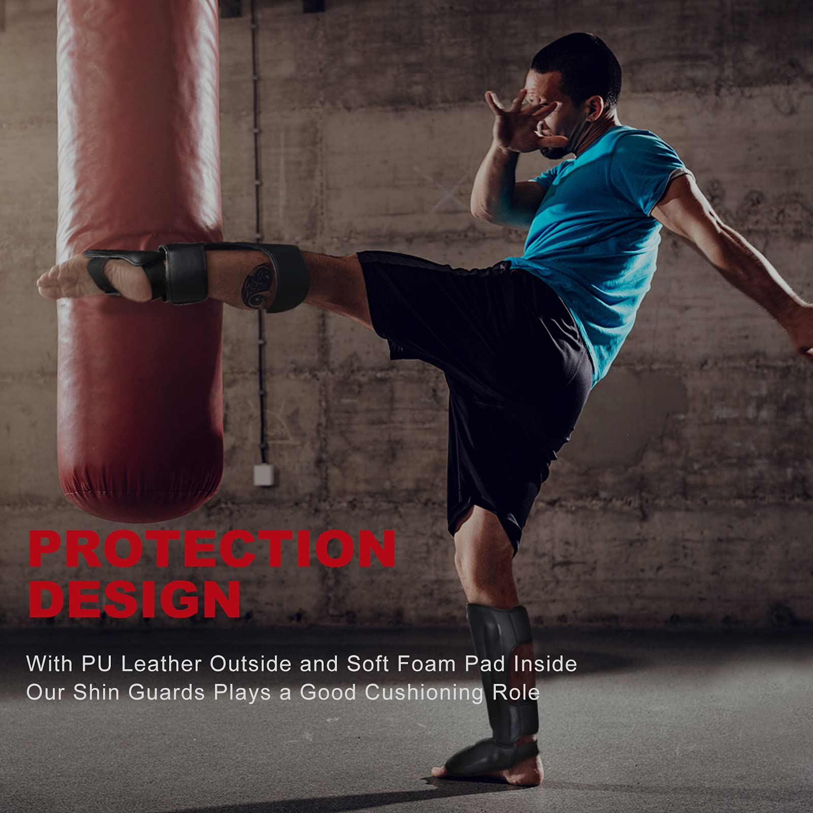 Fiving Mma Martial Arts Shin Guards - Padded, Adjustable Muay Thai Leg Guards With Instep Protection For Kickboxing/Mma Training