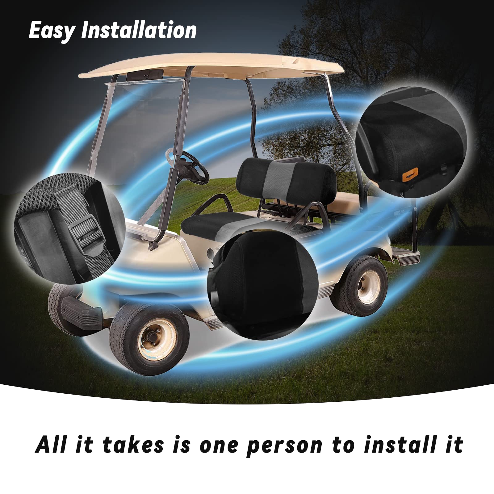 Samxomap 2Pcs Golf Cart Seat Covers Washable Breathable Air Mesh Cloth Adjustable Front Seat Cover Fit Like Gloves For Club Car
