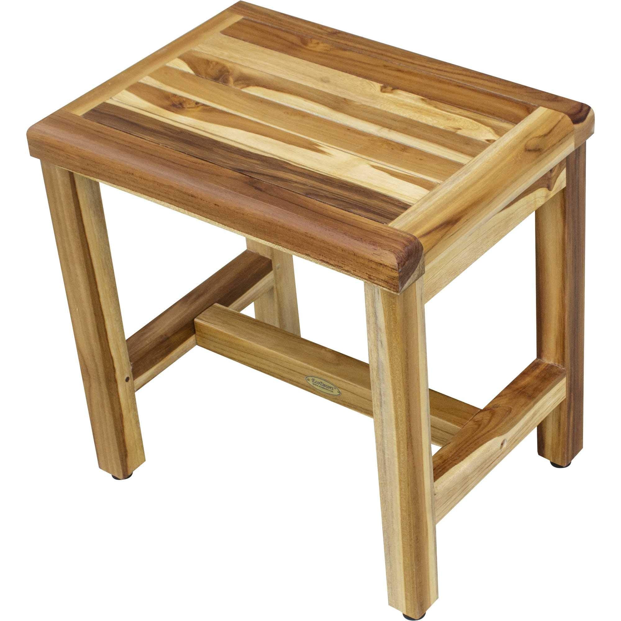 Homeroots Compact Rectangular Teak Shower Or Outdoor Bench In Natural Finish