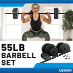US Weight Duracast 55lb. Barbell Weight Set for Home Gym - Workout Equipment with Adjustable Weights - Durable Gym Equipment for
