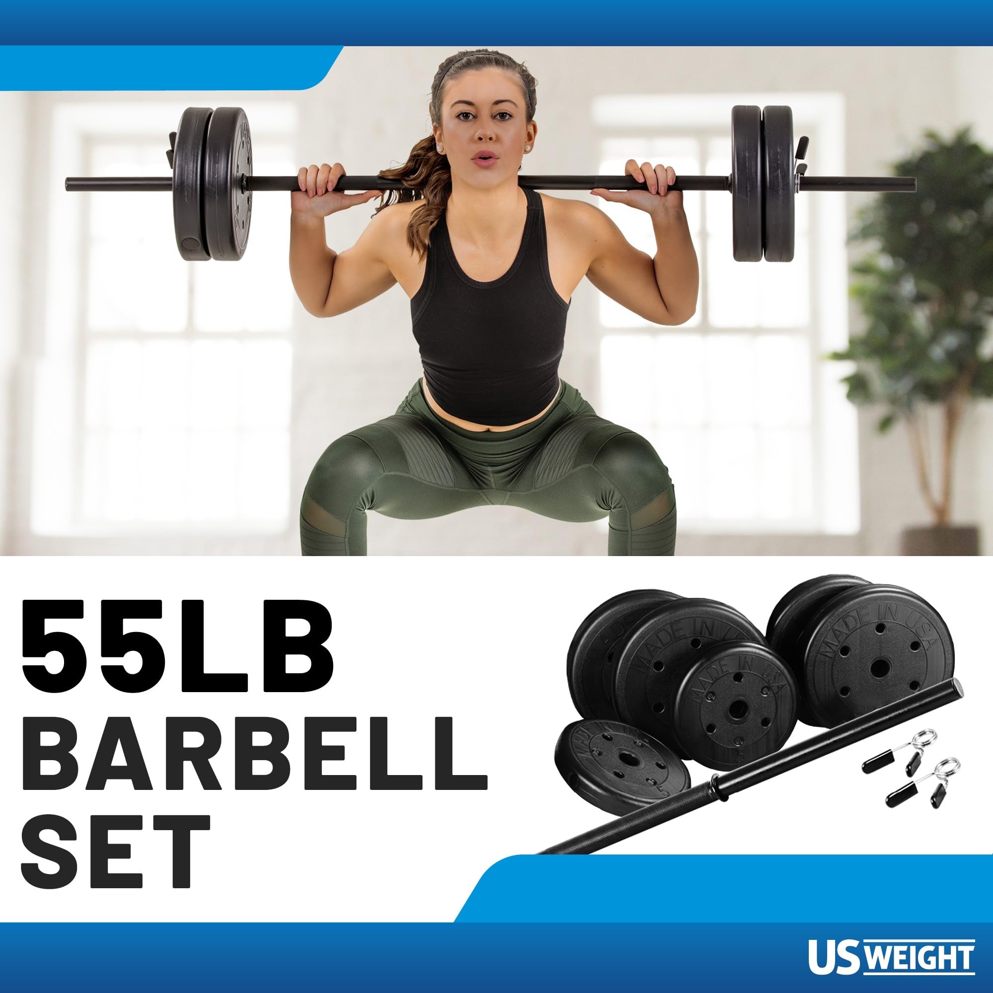 US Weight Duracast 55lb. Barbell Weight Set for Home Gym - Workout Equipment with Adjustable Weights - Durable Gym Equipment for