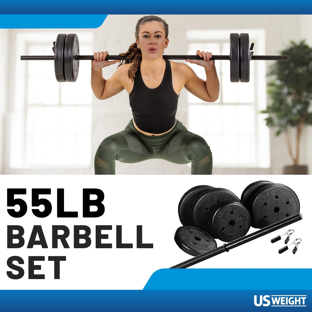 US Weight Duracast 55lb. Barbell Weight Set for Home Gym - Workout Equipment with Adjustable Weights - Durable Gym Equipment for