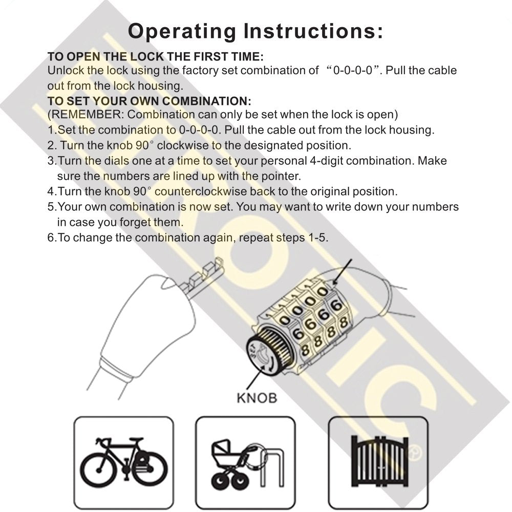 Etronic M6 Self Coiling Resettable Combination Bike Cable Lock, 6-Feet X 3/8-Inch, Pink
