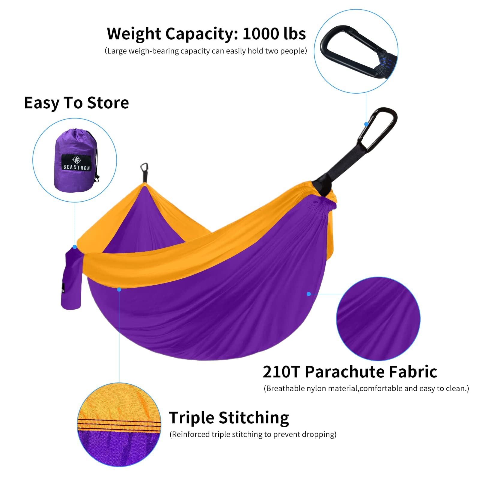 [Upgraded] Beastron Portable Single & Double Nylon Hammock With Two Tree Straps(Each 18+1 Loops) For Backpacking, Hiking, Travel