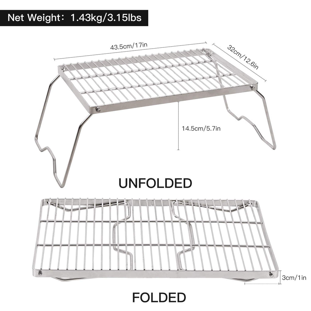 Redcamp Large Folding Campfire Grill 304 Stainless Steel Grate, Heavy Duty Portable Camping Grill With Legs Carrying Bag