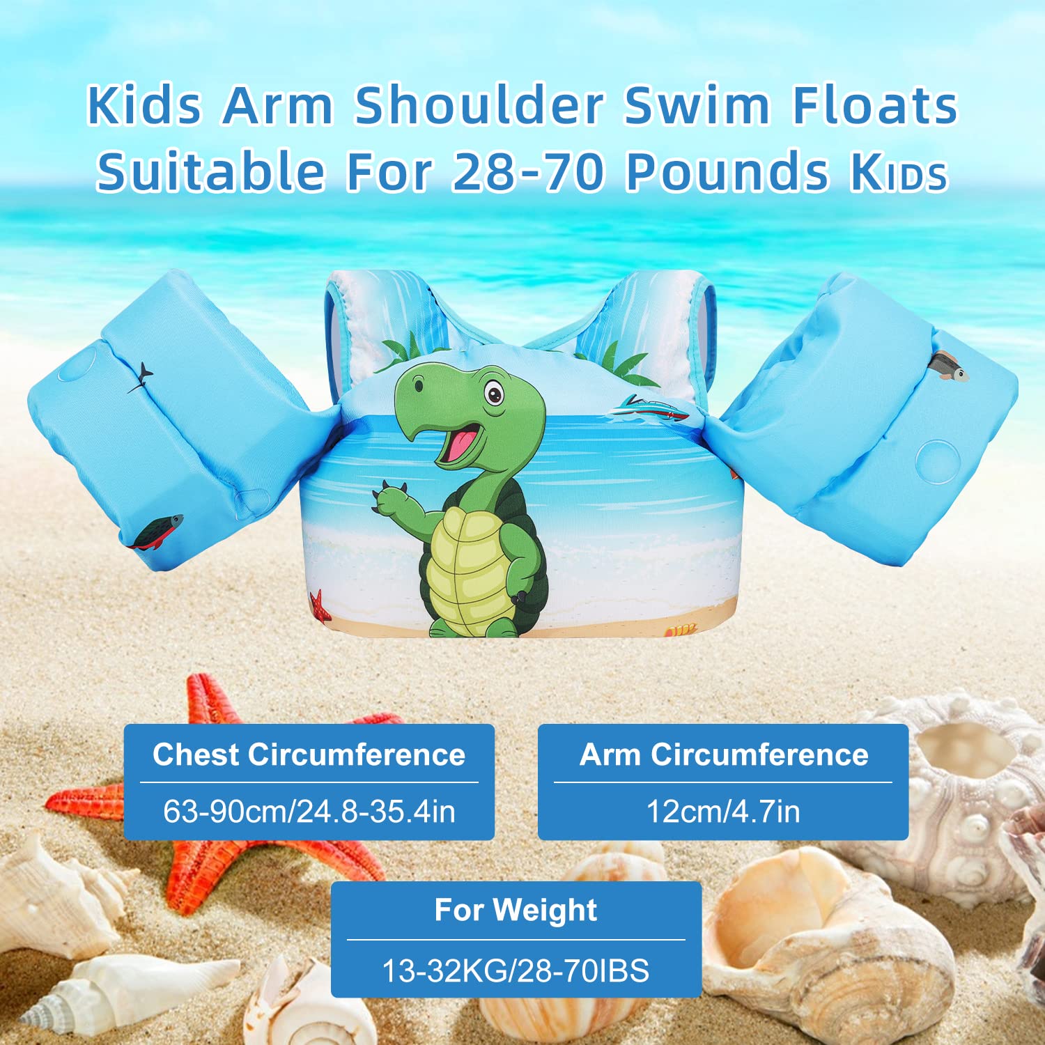 Doohalo Kids Swim Floats For 28-70 Pounds Kid Arm Shoulder Float Vest Fit For 2-8 Years Older Boys Girls Toddler Baby Children