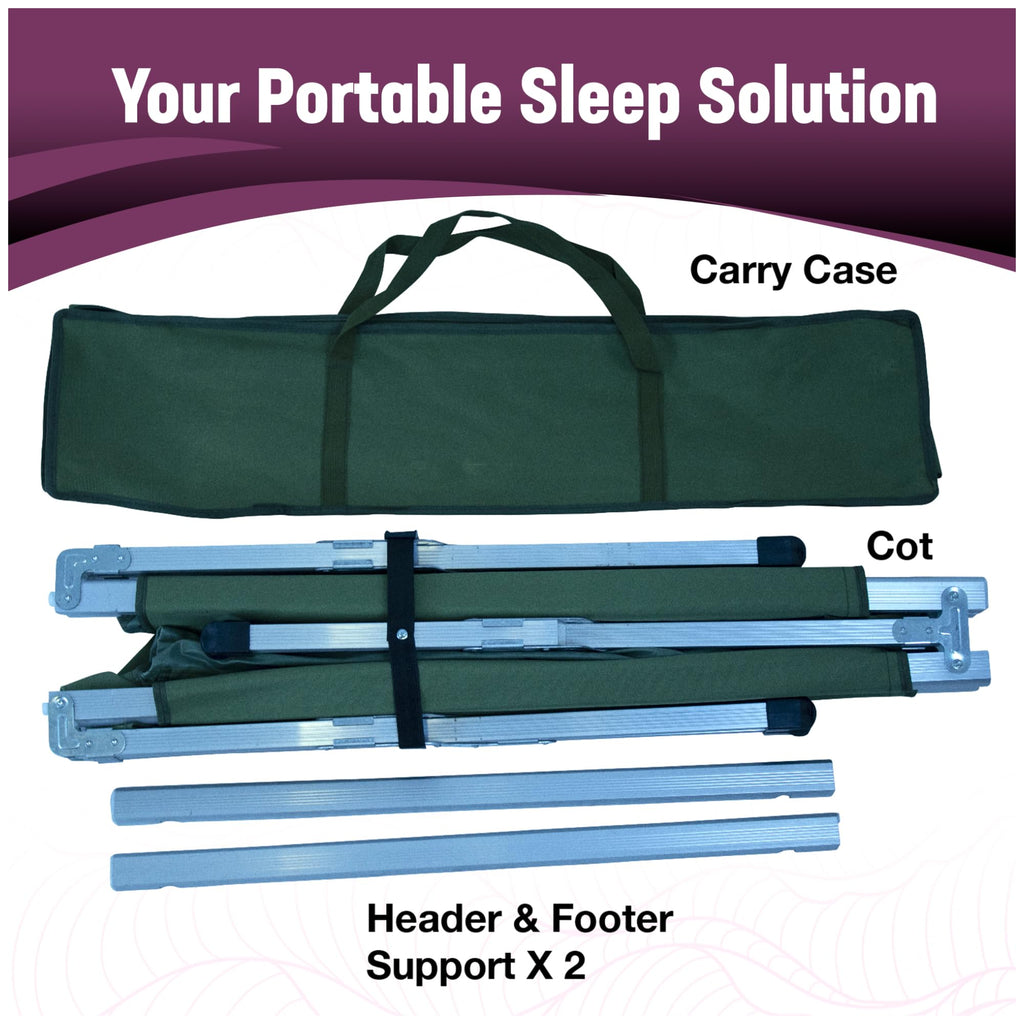 Kemp Usa Green Multipurpose Aluminum Camping & Military Portable Folding Cot, Extremely Lightweight & Durable