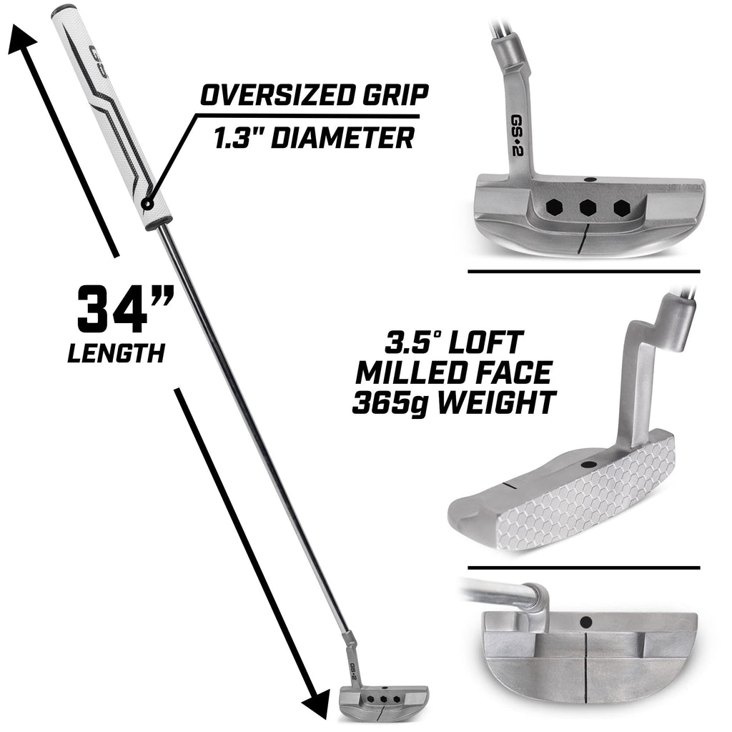 Gosports Gs2 Tour Golf Putter - 34Right-Handed Mallet Putter With Milled Face, Choose Oversized Fat Grip Or Traditional Grip