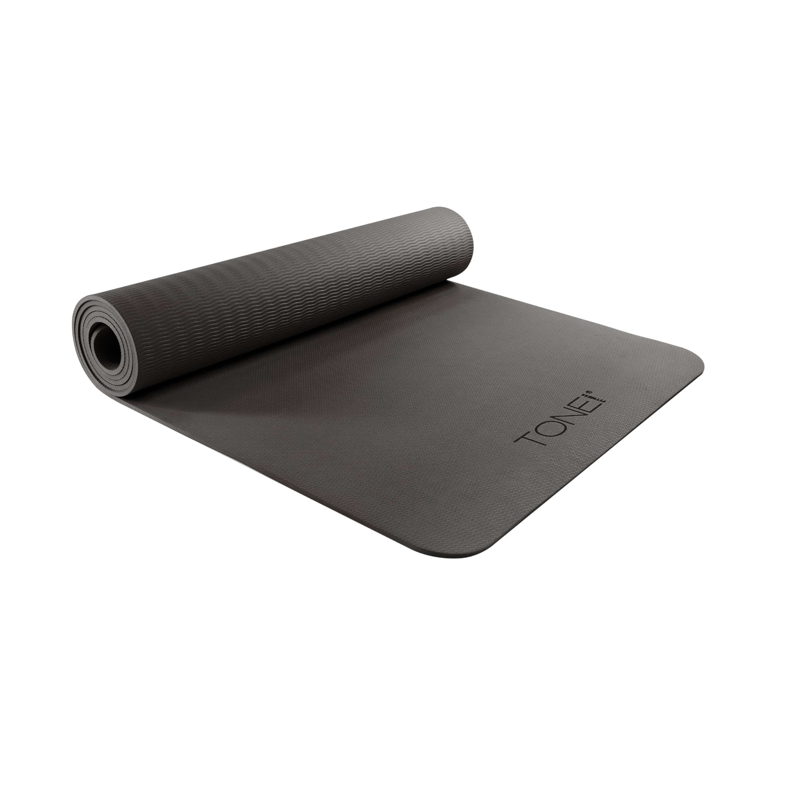 TONE Fitness Yoga Mat 1/4 Thick Non Slip Exercise & Pilates Mat for Home Workouts with Carrying Strap | V Pattern | Black