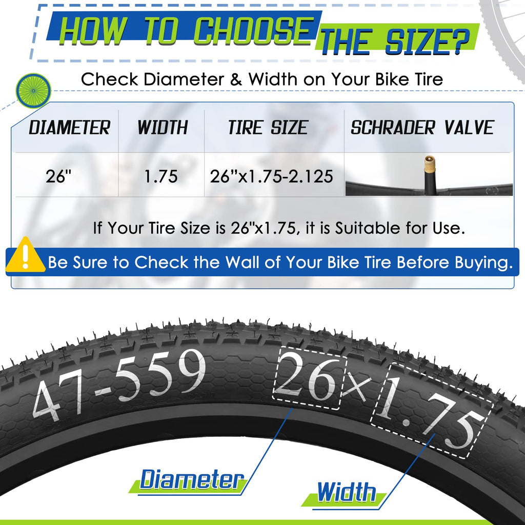 26 Inch Bike Inner Tube Fit 26'' X 1.75-2.125, Bicycle Tube 4 Pack Schrader Valve With 2 Tire Levers, Inner Tube Bicycle Upgrade