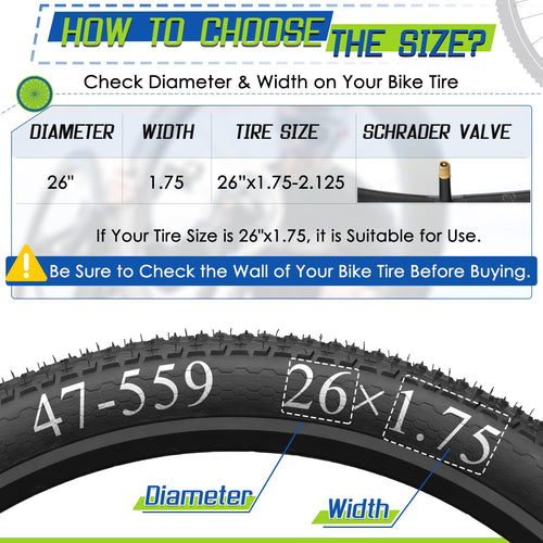 26 Inch Bike Inner Tube Fit 26'' X 1.75-2.125, Bicycle Tube 4 Pack Schrader Valve With 2 Tire Levers, Inner Tube Bicycle Upgrade