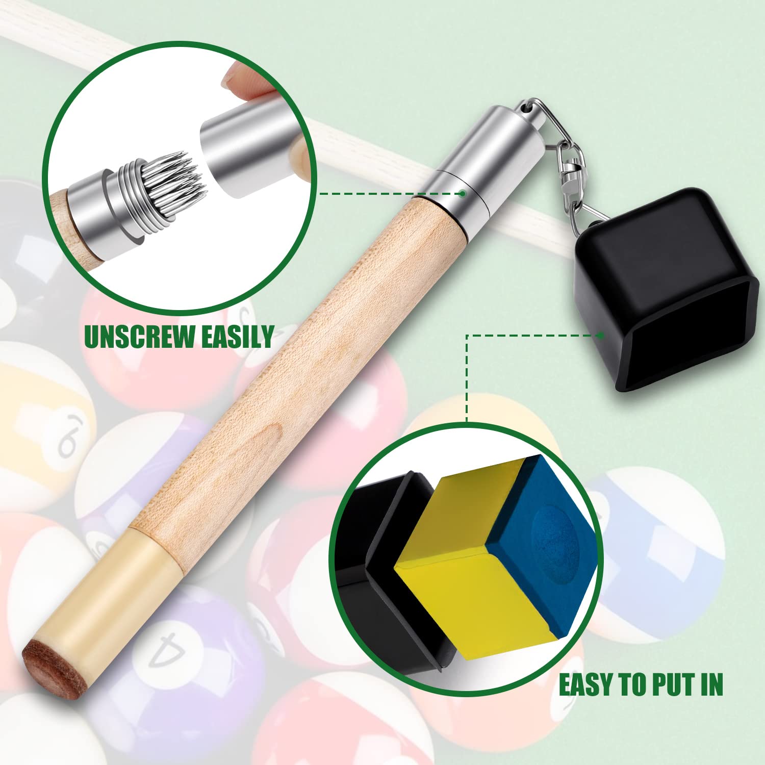 Tobwolf Chalk Holder For Billiards, 2 In 1 Pool Cue Chalk Holder, Portable Wooden Pool Snooker Chalk Holder, Billiard Cue Tip Pr